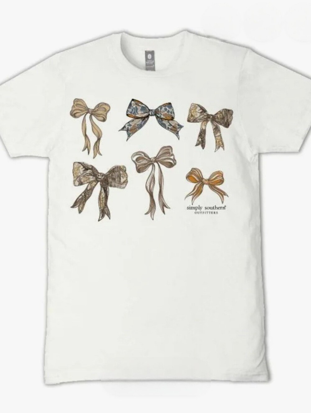 🎀NWT Simply Southern "Cute Camo Bows🎀Graphic T-Shirt" in Oyster 💯% Cotton XL